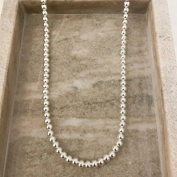 Jewelry - 925 Sterling Silver Bead Necklace 6 MM Bead Necklace Ball Statement Necklace